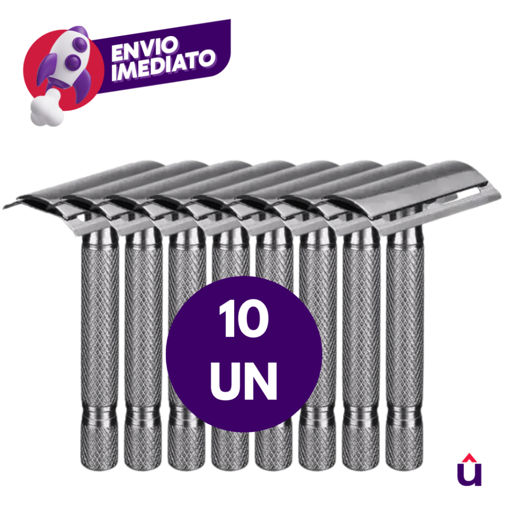 Kit Aparelho Barbeador Metal Com 6, 8 ou 10 Un Clássico Manual Retrô Com Lâmina