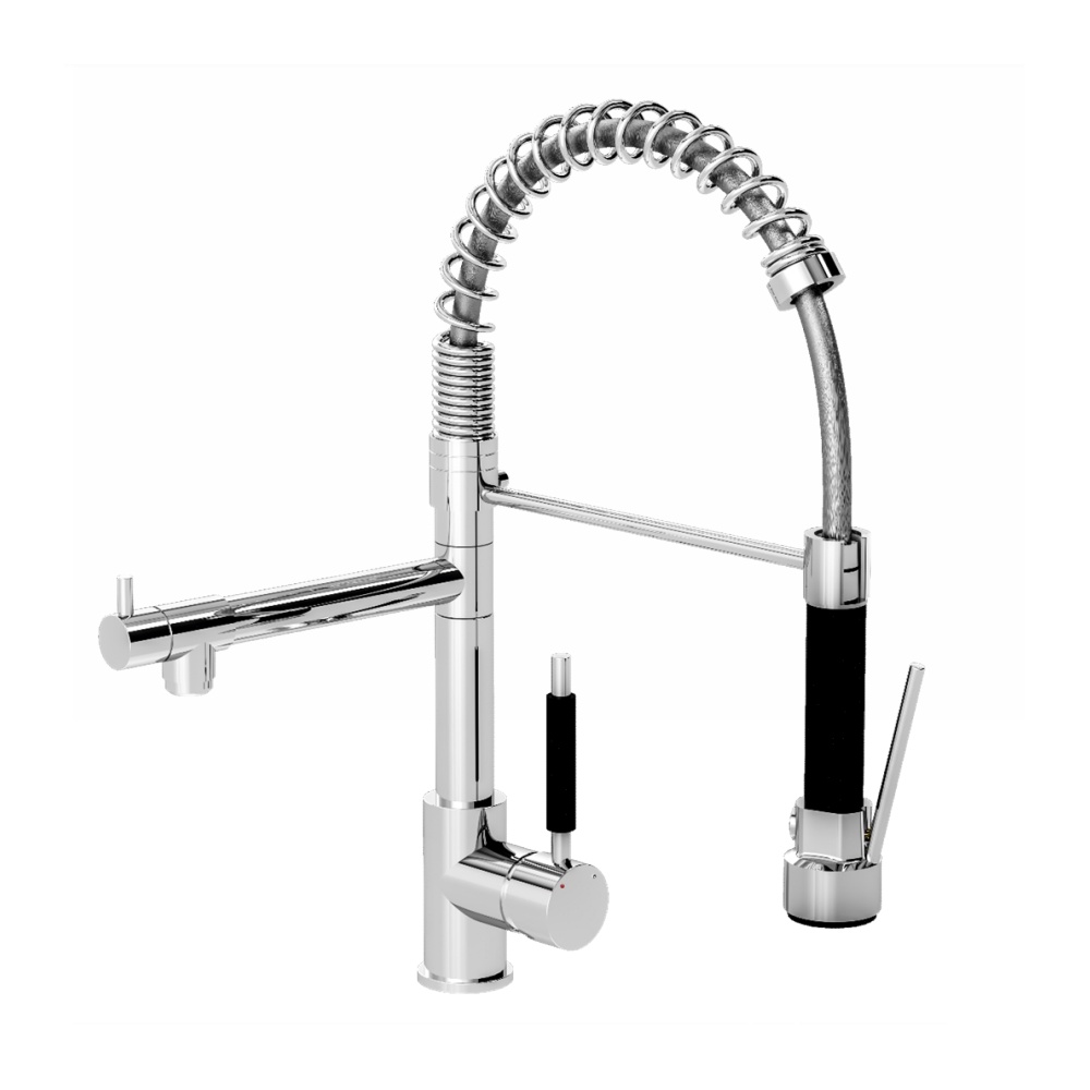 Torneira Misturador Monocomando Gourmet Ducha Manual e Bica Reta Alta Cozinha Mesa Delta Metais