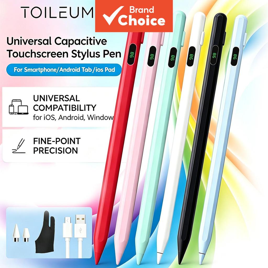 Caneta Stylus Touchscreen Universal TOILEUM com Visor Digital de Bateria LED + 2 Pontas Extras + Luvas para Tablets
