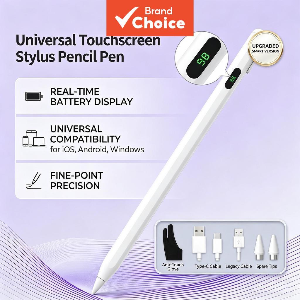 Caneta Stylus Universal TOILEUM com Visor Digital de Bateria LED, Caneta Capacitiva para Tela Táctil + 2 Pontas + Luvas