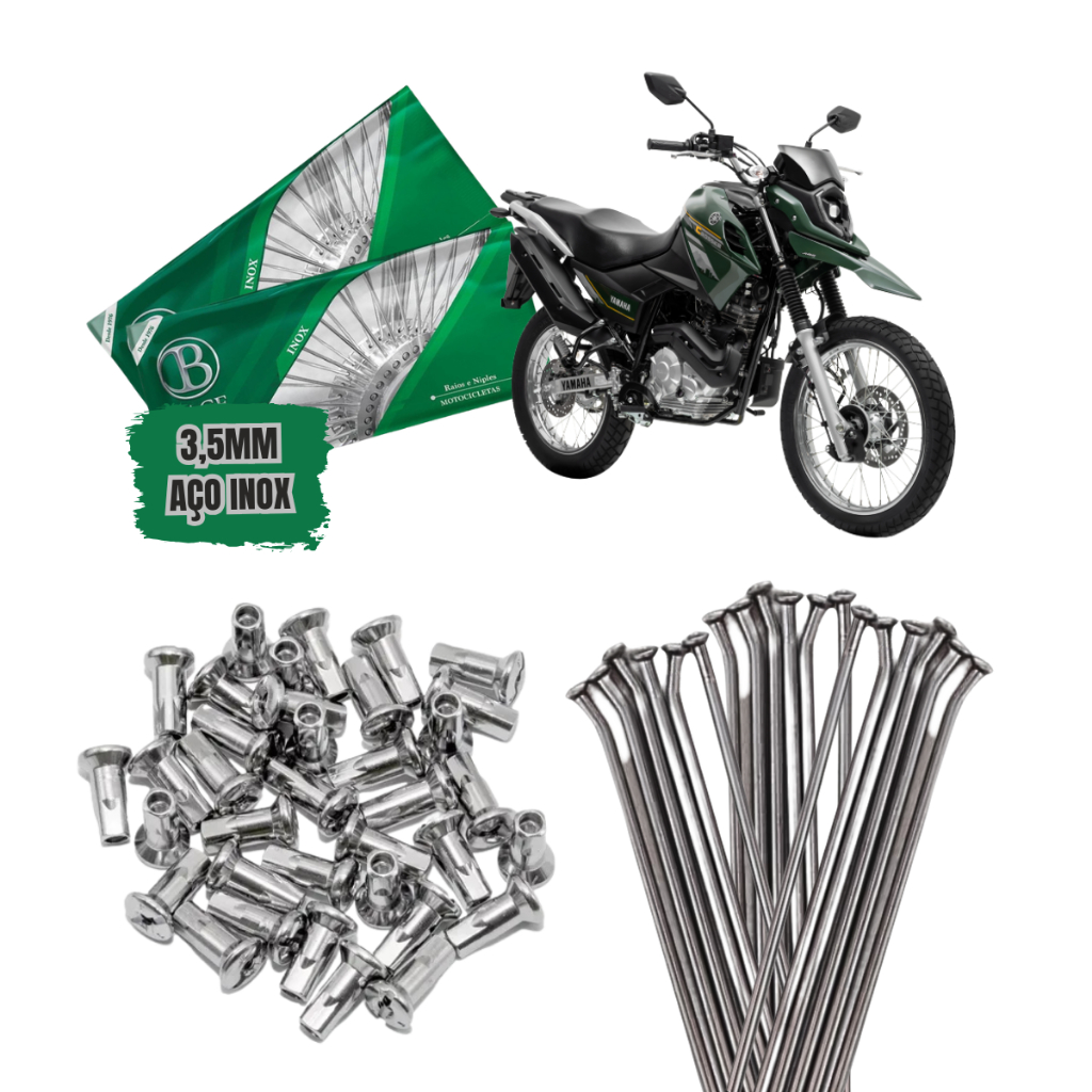 RAIO BACE 3,5MM YAMAHA XTZ 150 CROSSER FREIOS DISCO RODAS DIANT. e TRASEIRO AÇO INOX NIPLES METAL