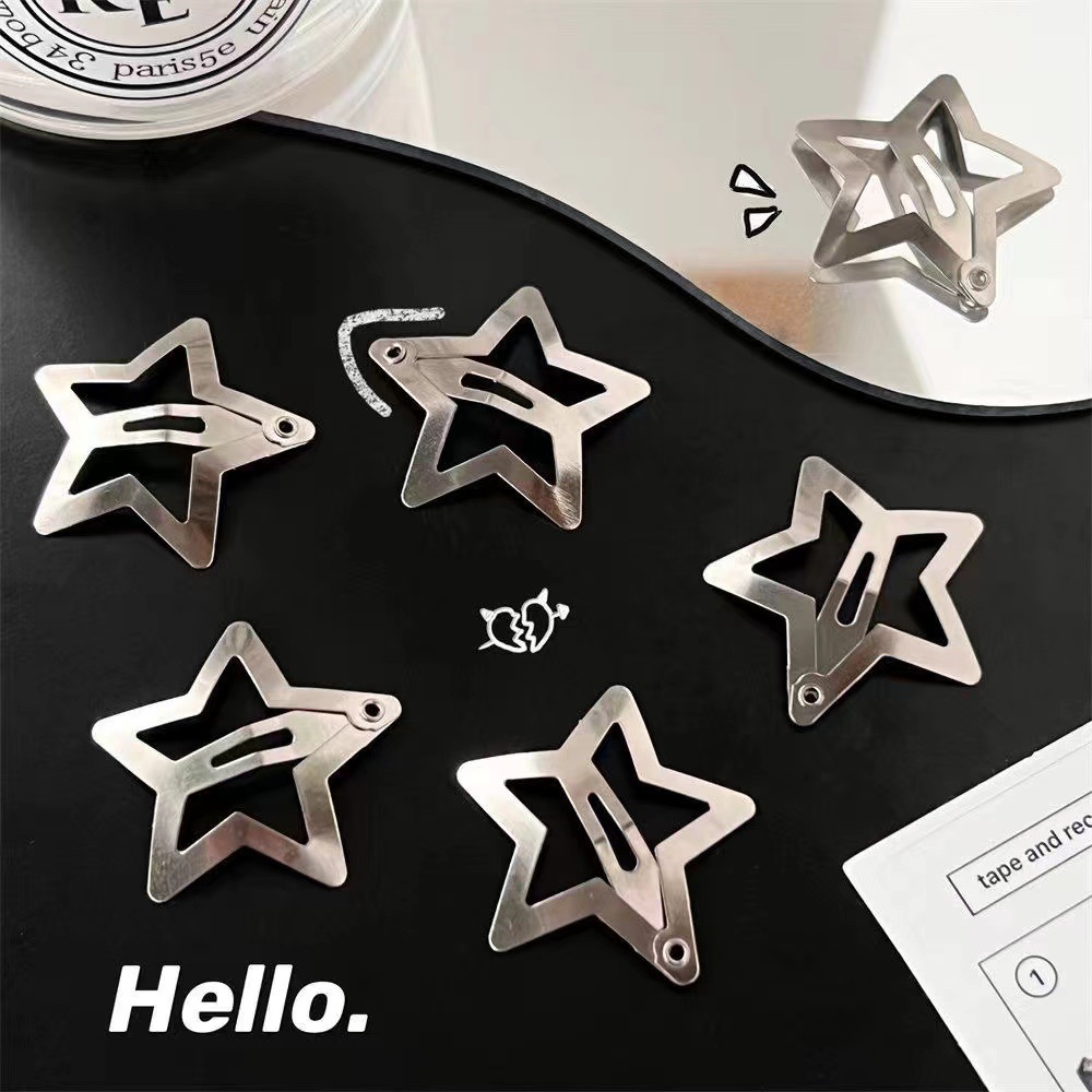 10PCS Presilhas de Cabelo Estrela Y2K - Grampos de Cabelo Prateados Metálicos para um Visual Elegante e Moderno