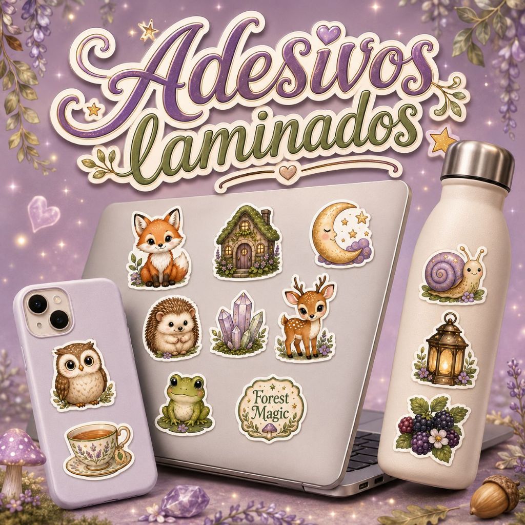 20 Adesivos Laminados Forest Magic Para notebook, Celular...