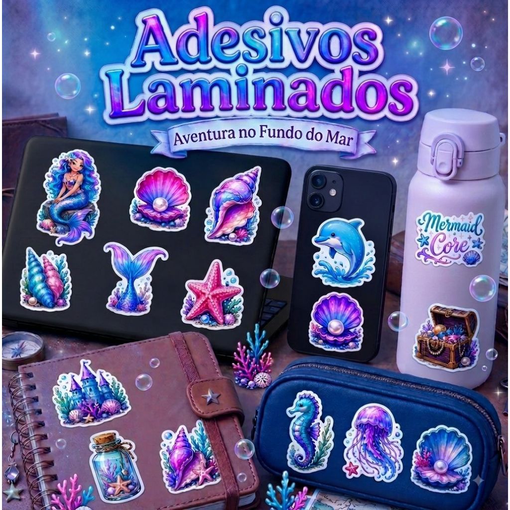 🧜‍♀️Adesivos Laminados Para Notebbok, Celular, Tablet etc. Sereia & Magia Marinha