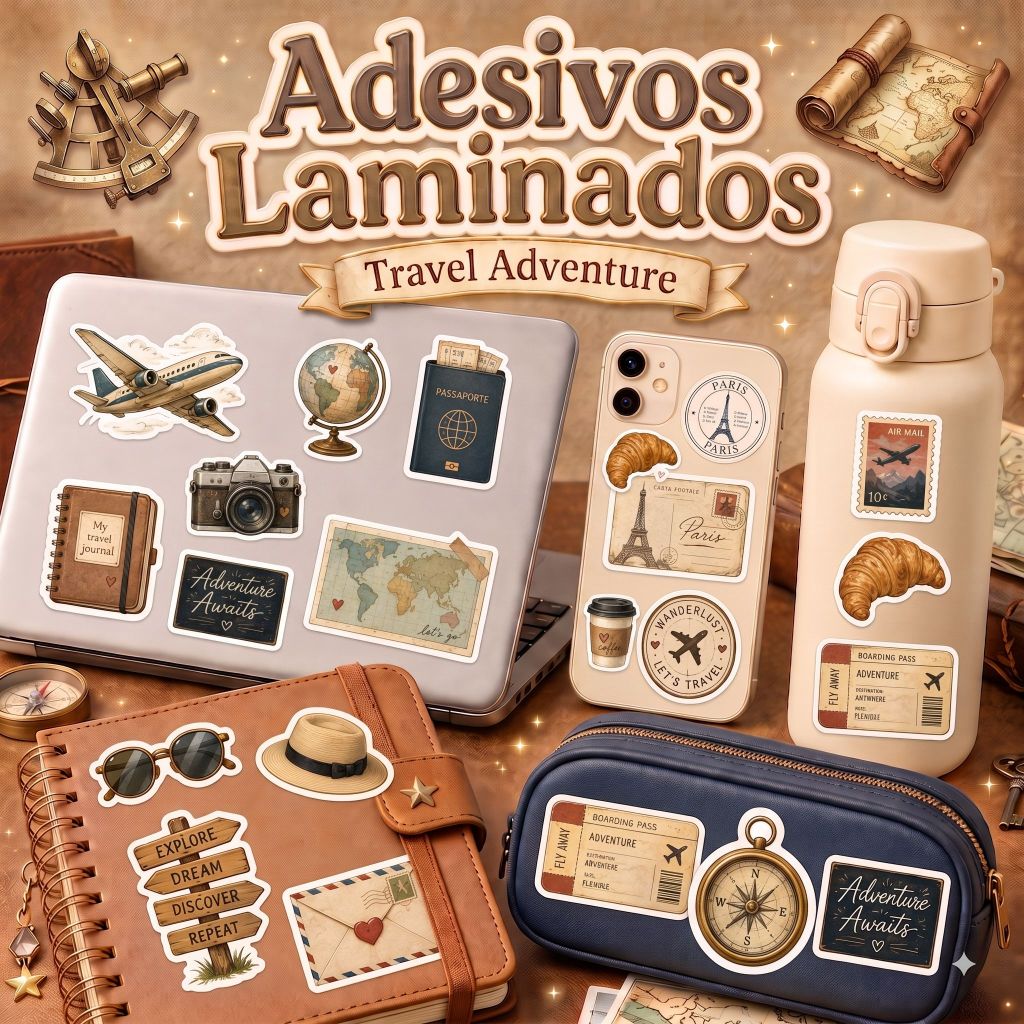 Adesivos Laminados P/ Notebook, Celular... Vintage Viagem Travel Adventure