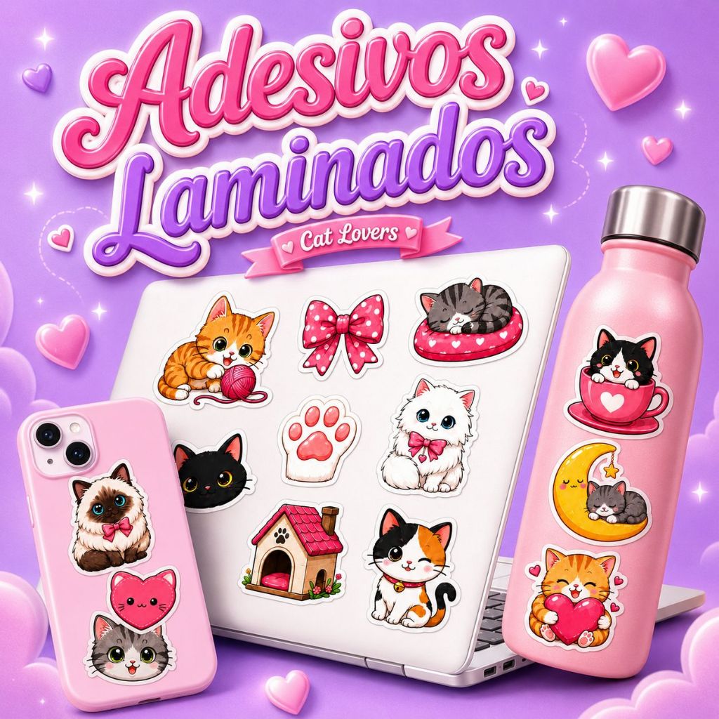 20 Adesivos Laminados Cat Lovers Para Celular Notebook...