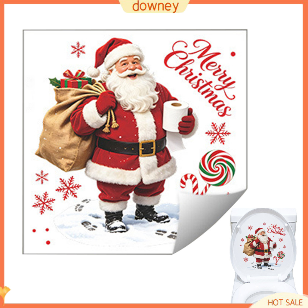 Funny Christmas Toilet Stickers Waterproof Santa Claus Bathroom Wall Decals Self-adhesive Lid Tank Seat Decoration Cute