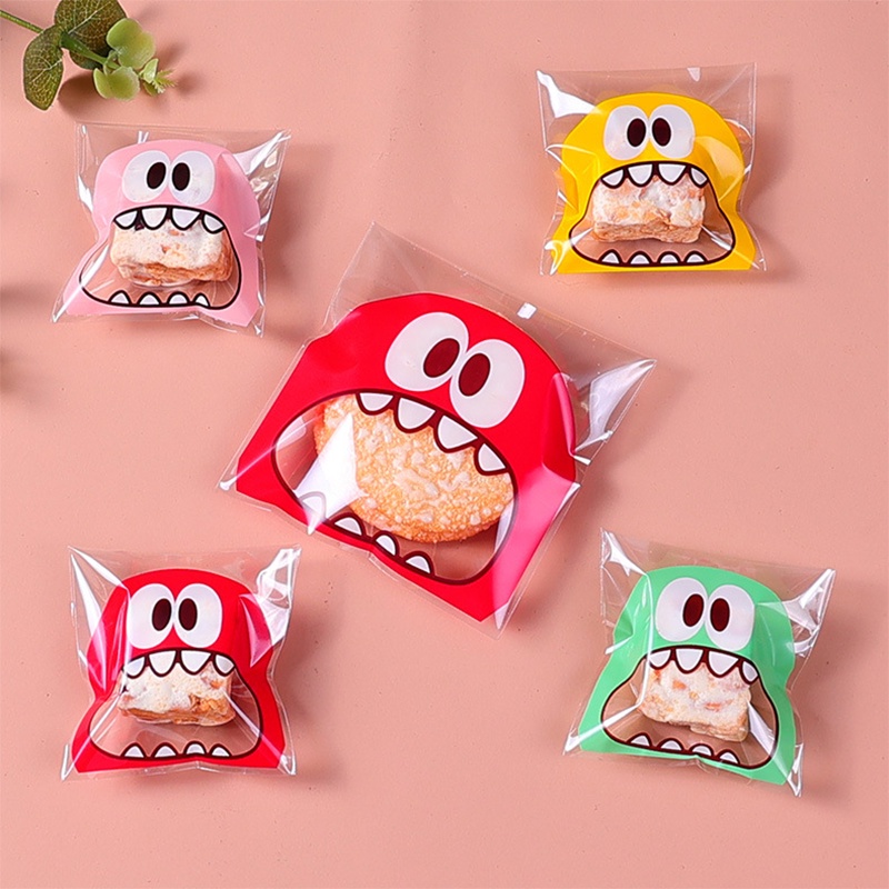 100PCS Cute Cartoon Monster Cookie Candy Self-Adhesive Sacos Plásticos Para Biscoitos Suprimentos Embalagem De Natal