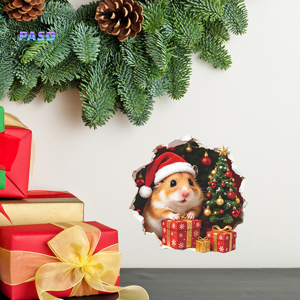 Christmas Mouse Wall Decals Cute Hole Stickers Sticker Self-adhesive Mice Decal for Room Bedroom Nursery – Festive Hol
