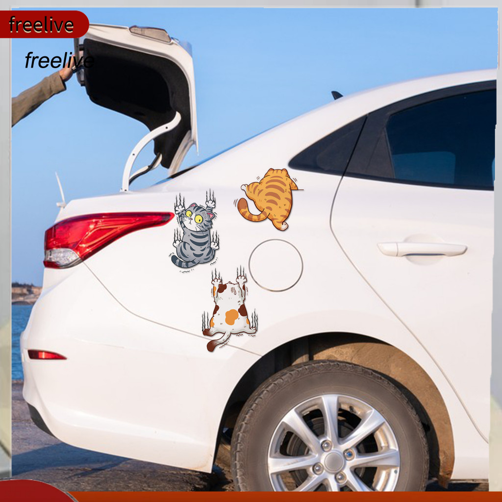 Cute Cat Sticker 3pcs Scratch Car Stickers Set – Funny Weatherproof Self-adhesive Decals for Suv Auto Window Body Deco
