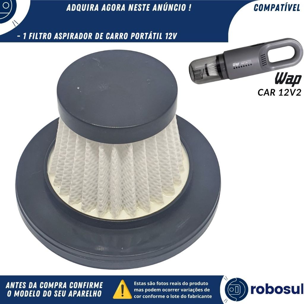 Filtro Hepa Lavavel Para Aspirador de Pó Automotivo Portatil WAP Car 12V2