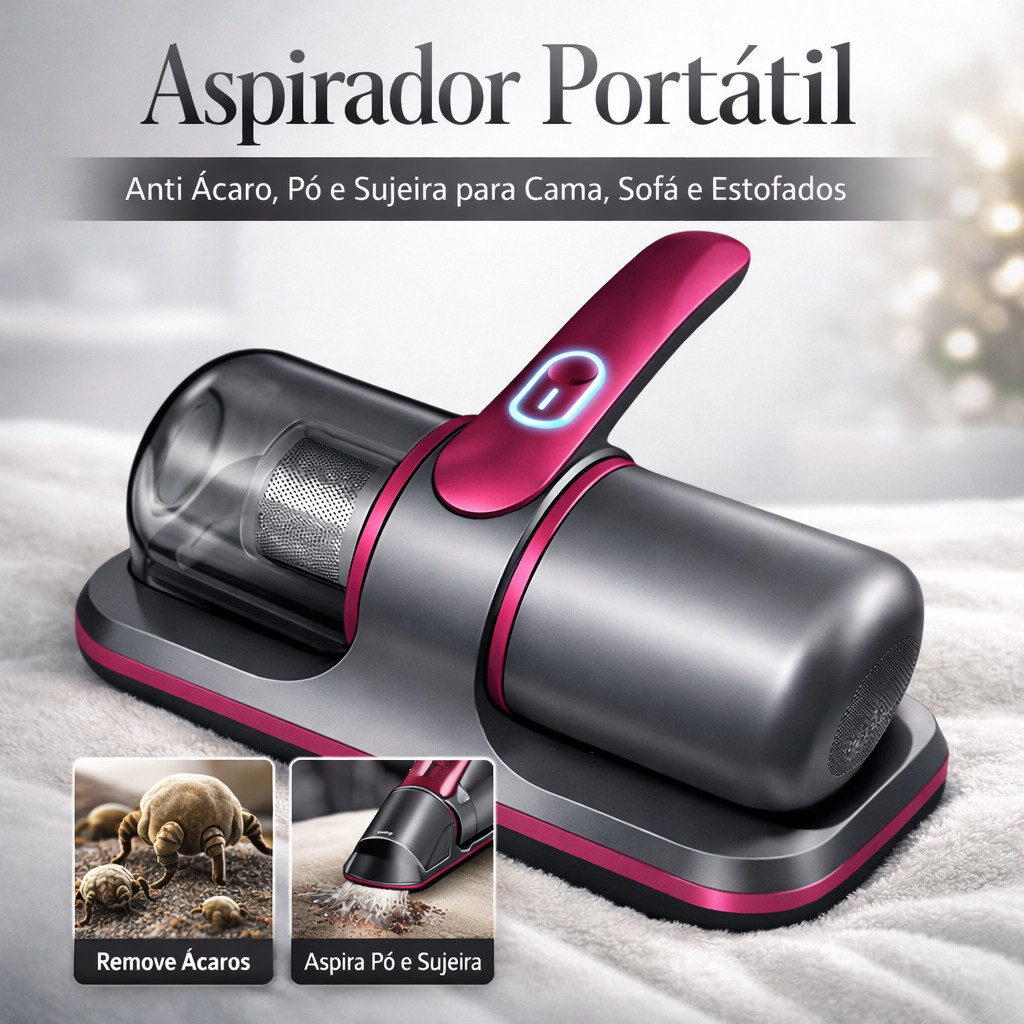 Aspirador de Ácaros 10000Pa Portátil Sem Fio USB HEPA para Colchão Sofá Cama Estofados