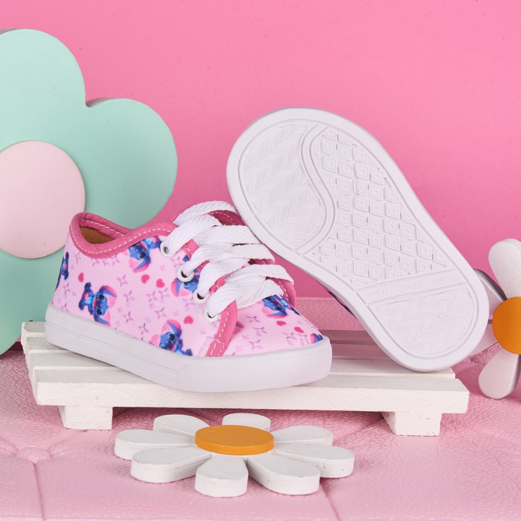 Tênis Infatil Bebê Feminino Cano Baixo Lona Liso Casual, Passeio, Escolar, Confortável