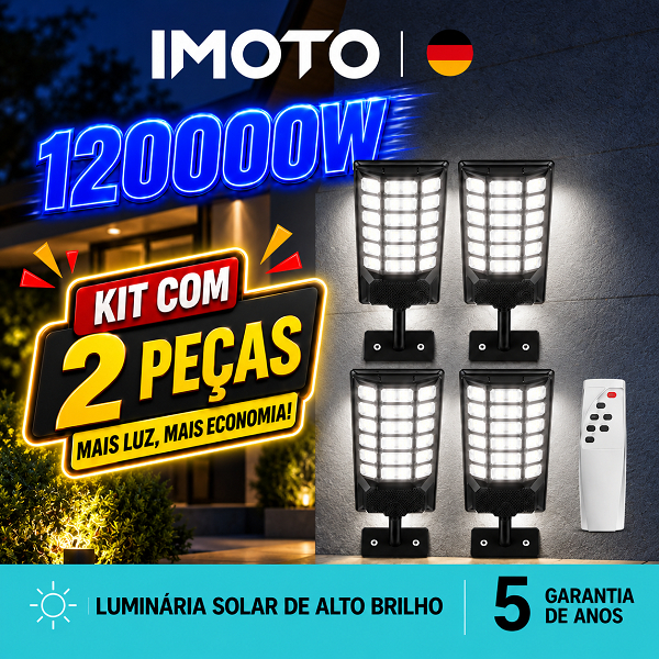 IMOTO 120000W Luminária LED Solar 2026 Novo IP69 Sensor Luz Forte Parede Externo Econômica e Resistente