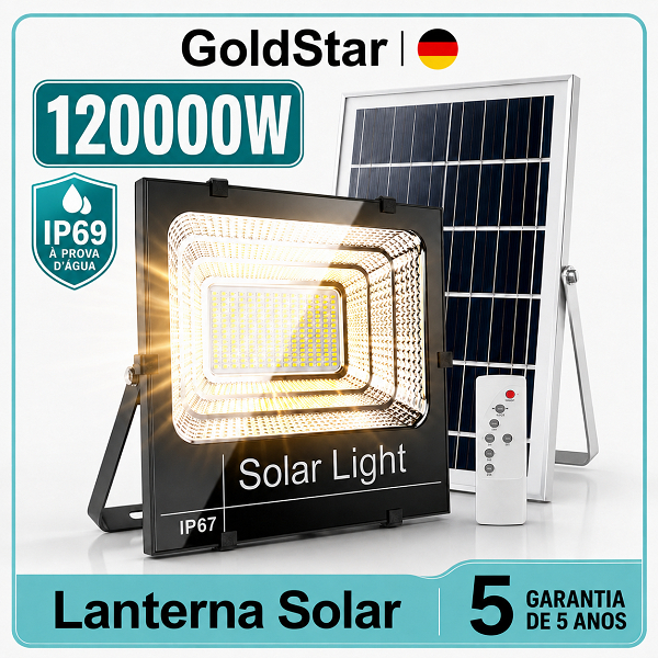 120000W  Refletor Solar LED Com Placa Solar E Controle Remoto IP69 À Prova D'Água Para Jardim Garagem Área Externa