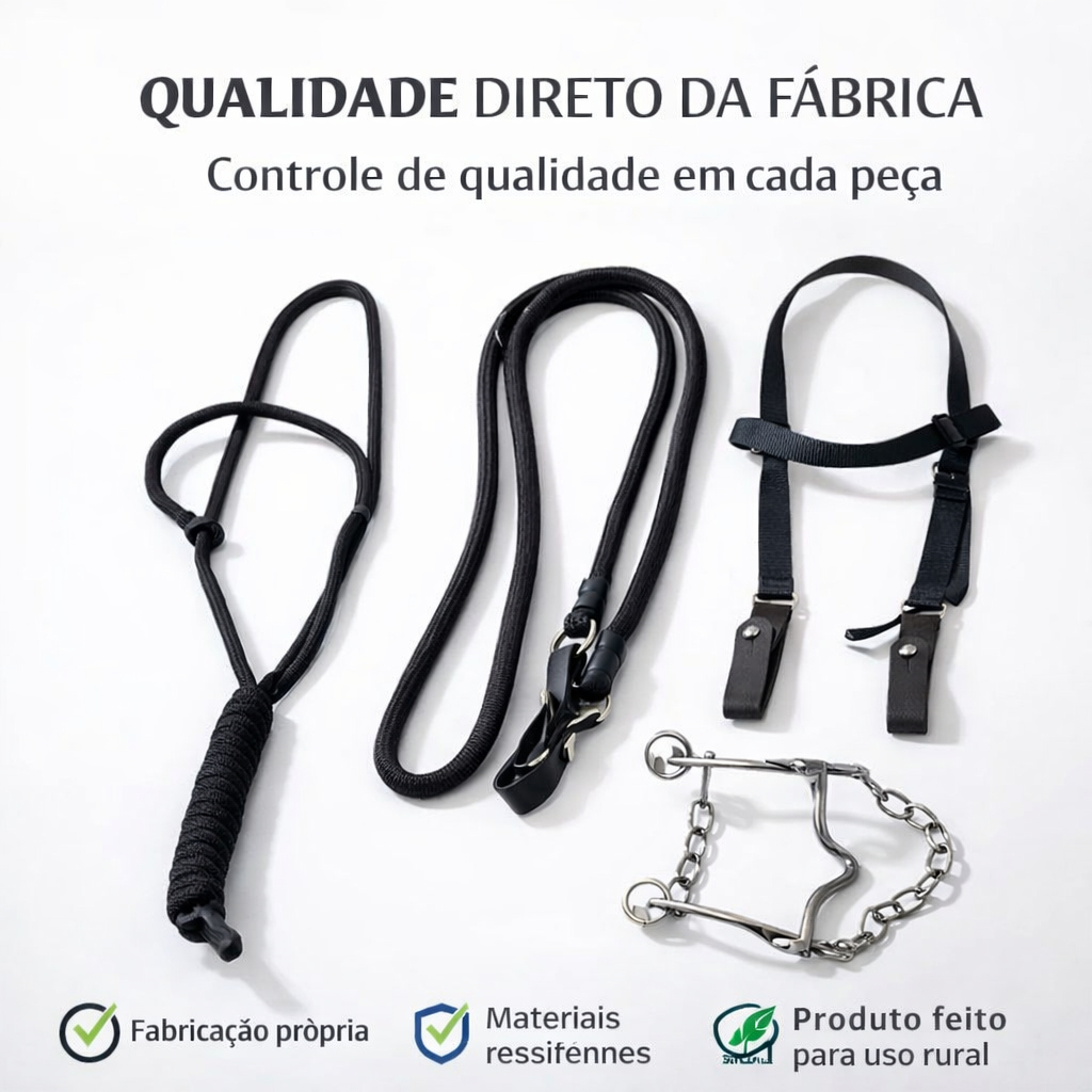 Kit Completo Cabresto Rédea Cabeçada Freio Inox Cavalo