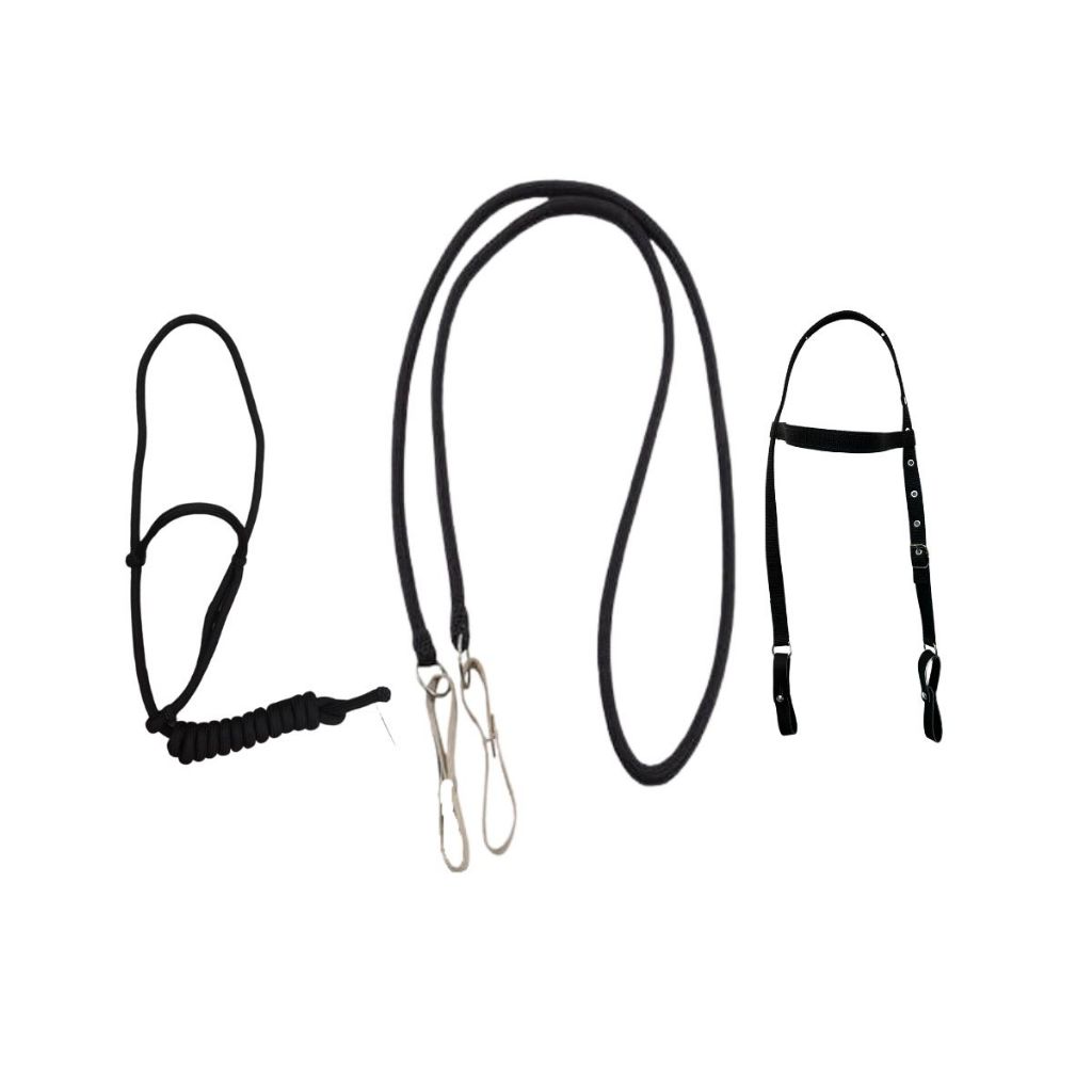 Kit Cabresto Rédea Em Corda Poli Para Cavalo Cabeçada Em Fita Para Cavalos Cor Preto