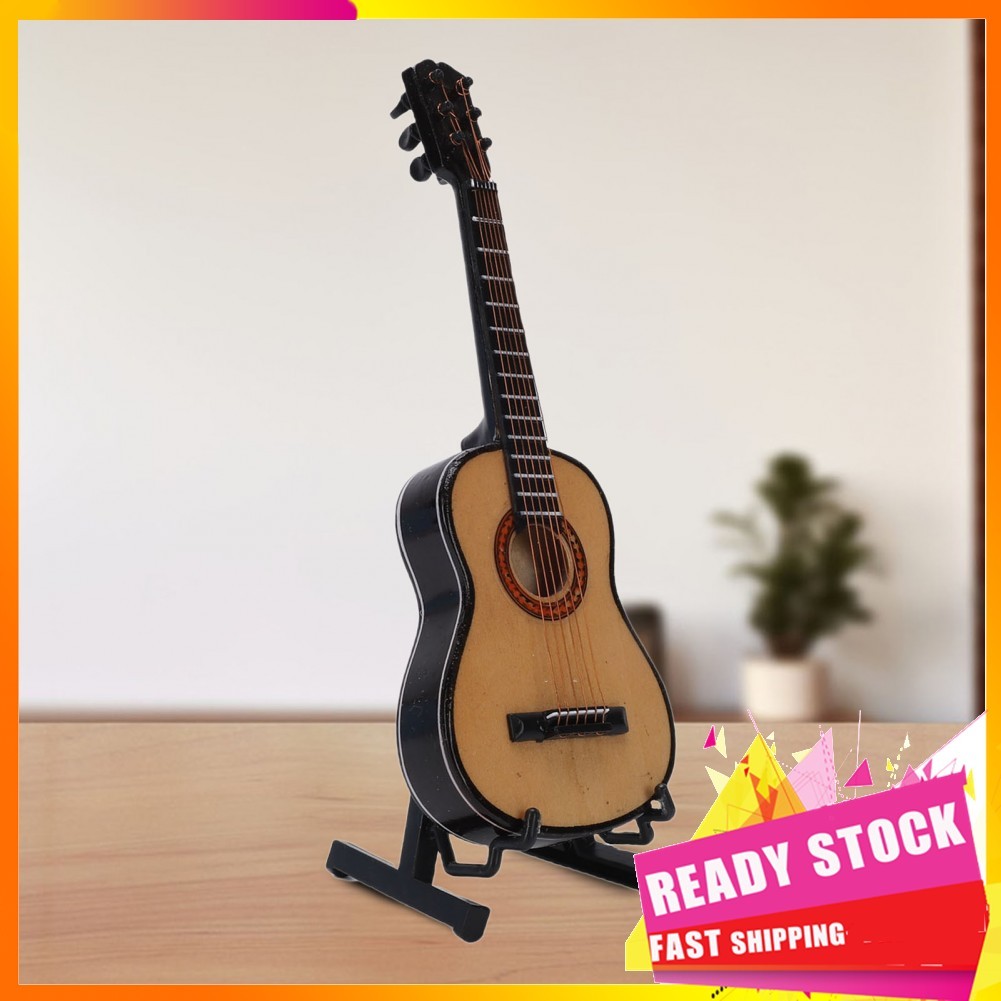 Gfgfgfgg Diydeg Miniature Guitar Model  15cm Mini Wooden with Stand Musical Instrument Dollhouse Display Tiny Ornaments
