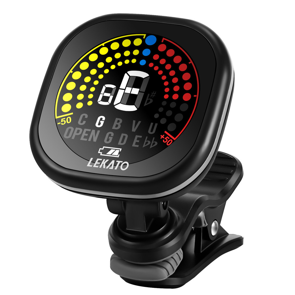 LEKATO Electirc Guitar Tuner Clip On Afinador Cromático Display LCD Recarregável