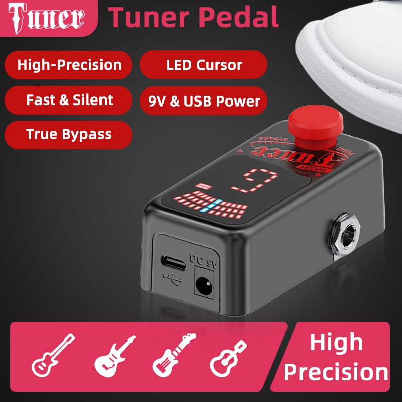 Pedal Afinador De Guitarra Profissional Cromático True Bypass Mudo Tuning Display LED Dupla Potência USB DC9V Para Baixo