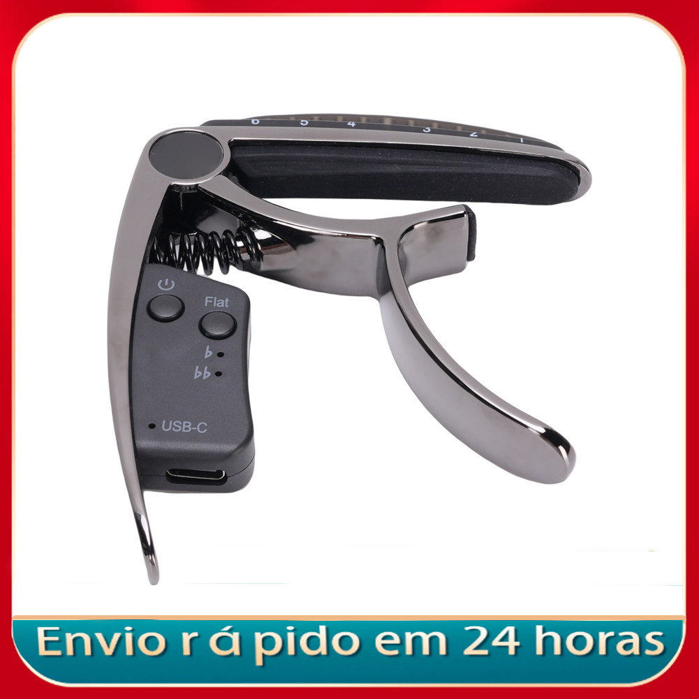 Irfora Guitar Capo Tuner Recarregável Liga de Zinco Compacto Display LED para Baixo Clássico Acústico Design 2 em 1
