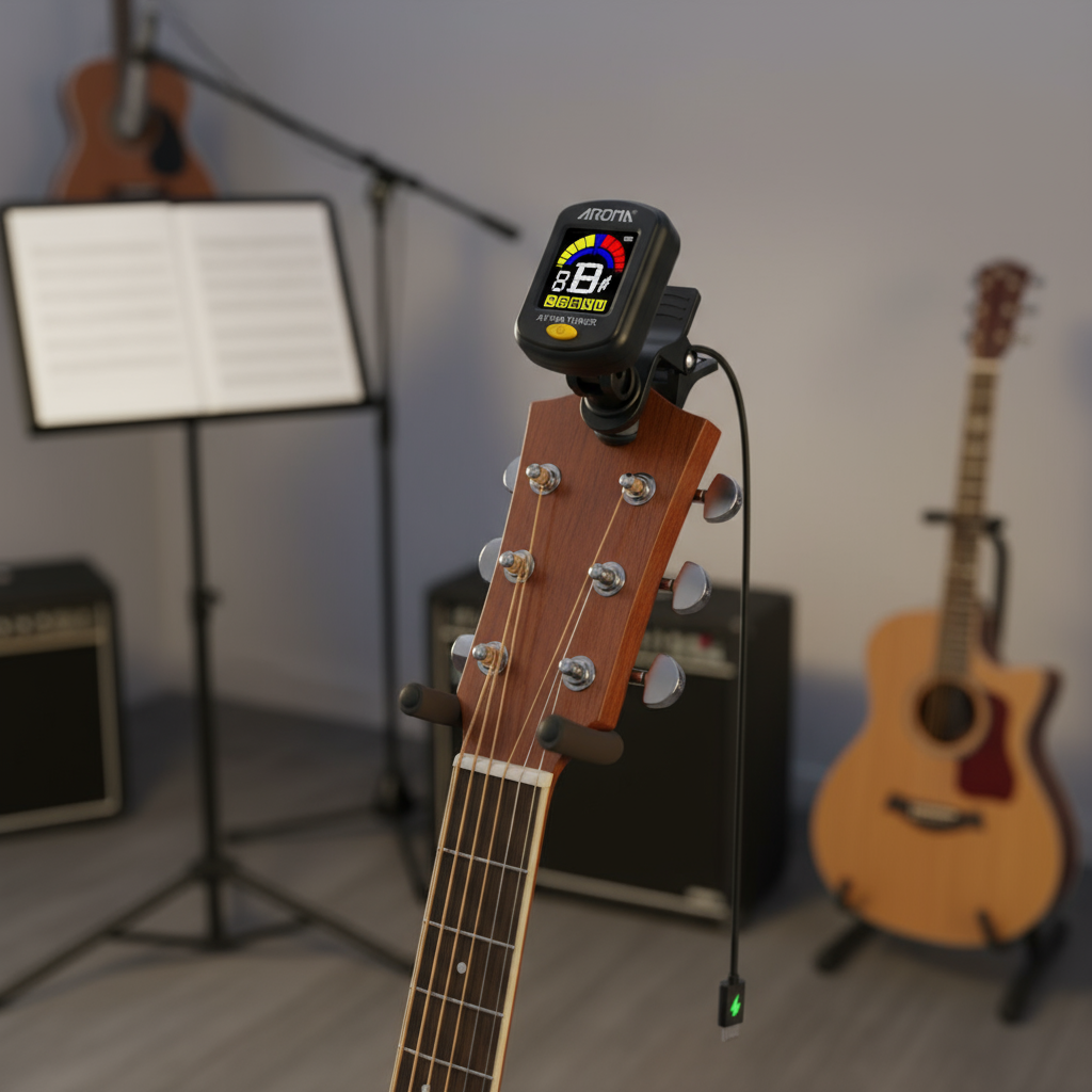 AROMA AT-10A Afinador Recarregável para Guitarra, Baixo e Violino com Display LCD Colorido, Afinação Rápida e Precisa