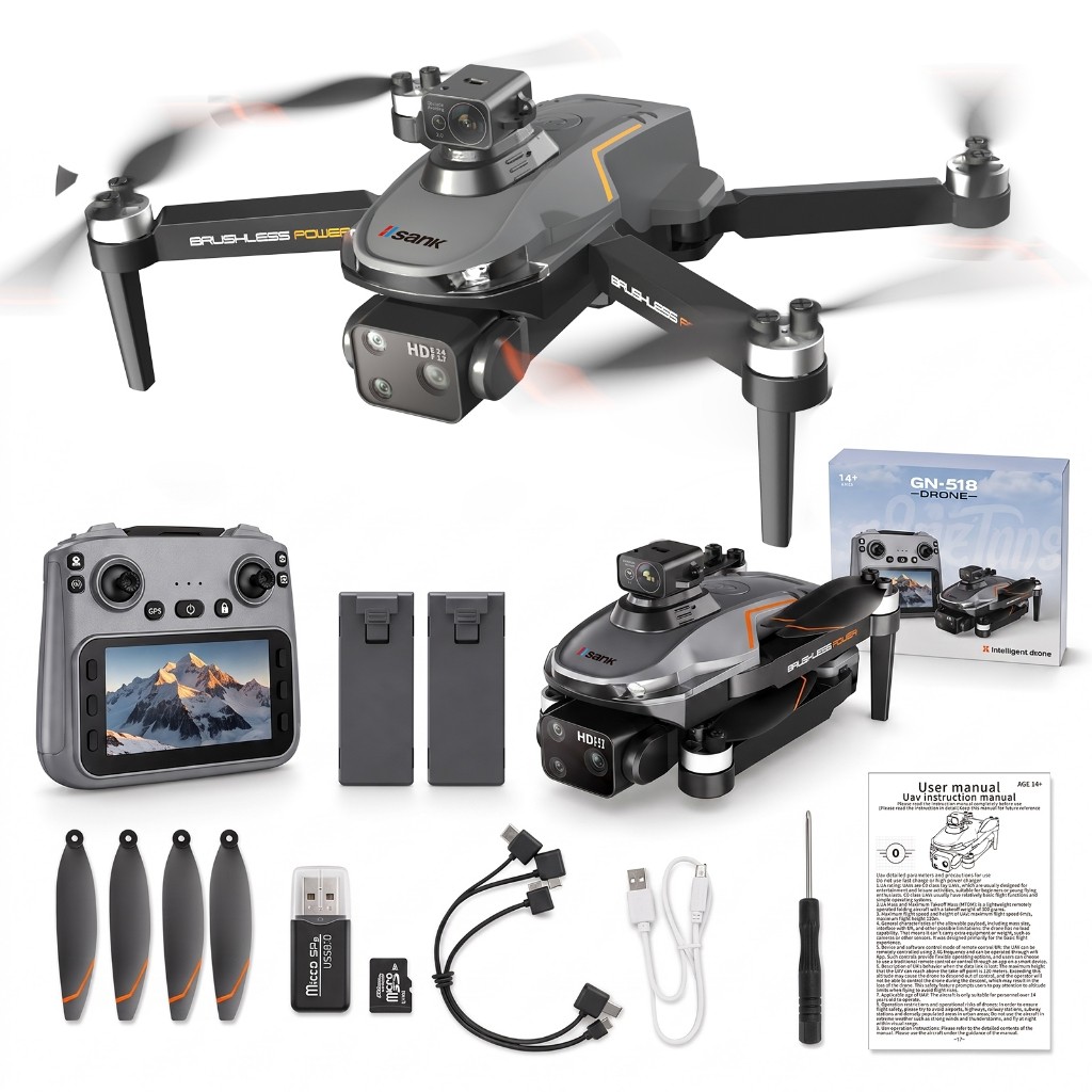 Drone GPS Motor Brushless 3 Câmeras HD Gimbal 3 Eixos Controle com Tela Desvio de Obstáculos 360° 2 Baterias Zoom 50X