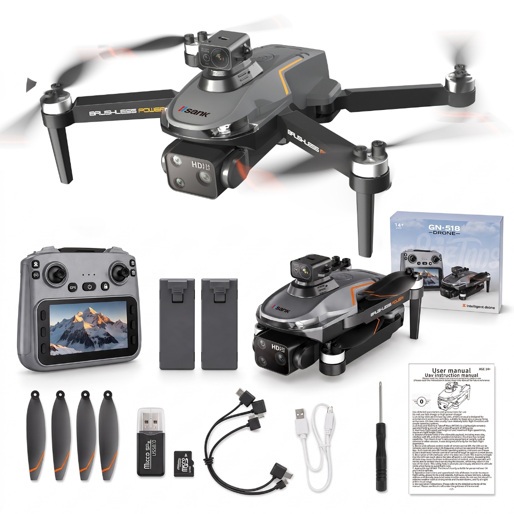 Drone GPS Motor Brushless 3 Câmeras HD Gimbal 3 Eixos Controle com Tela Desvio de Obstáculos 360° 2 Baterias Zoom 50X