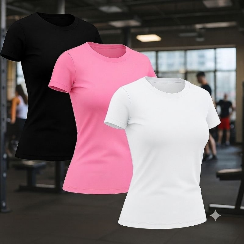 KIT 3 CAMISETA DRY FIT FEMININA  BABY LOOK (LISA )ACADEMIA