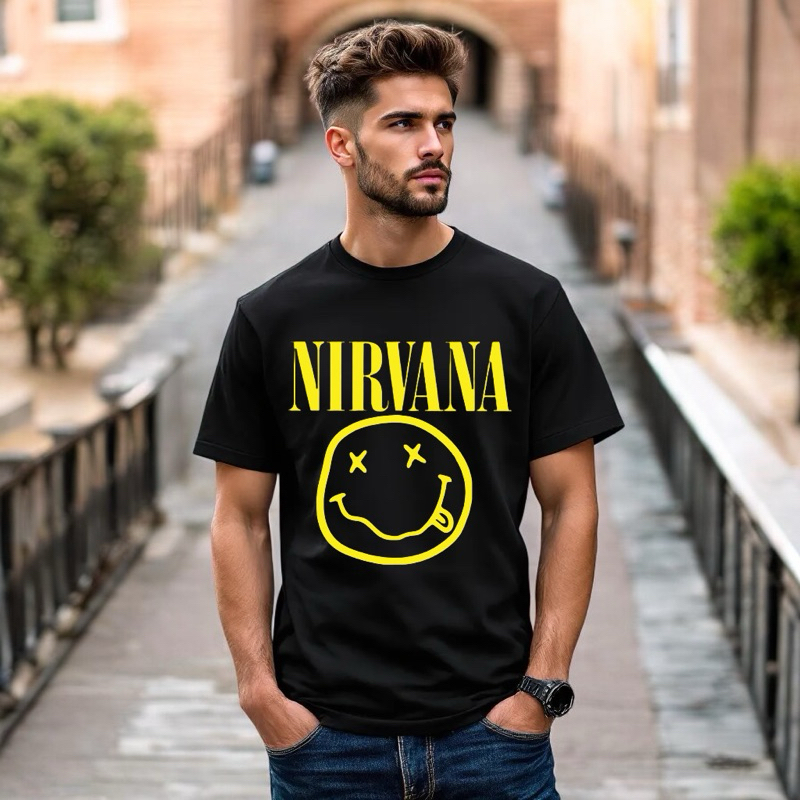 Camiseta Rock Algodão Slim Fit Unissex Estampa Banda Anos 90 Estilo Grunge