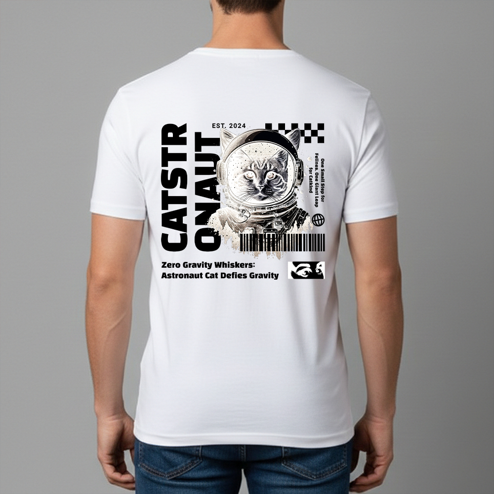 Camiseta Masculina Estampa Gato Astronauta Dry Fit Conforto Blusa T-Shirt Academia Tamanho P GG