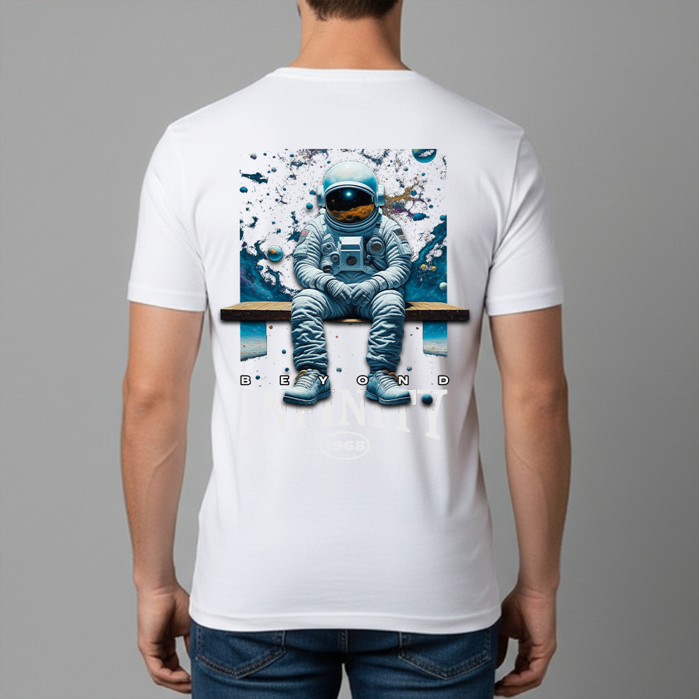 Camiseta Masculina Estampa Astronauta no Banco Dry Fit Conforto Blusa T-Shirt Academia Tamanho P GG