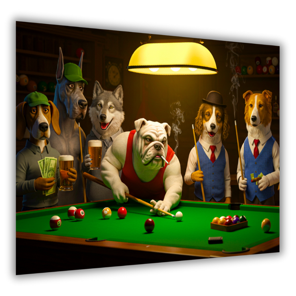 Quadro Decorativo Cachorros Jogando Sinuca Decorativo Bar