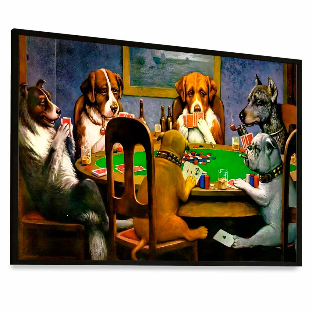 Quadro Cachorro Vidro Jogando Poquêr Cartas Mesa Jogos 43x33