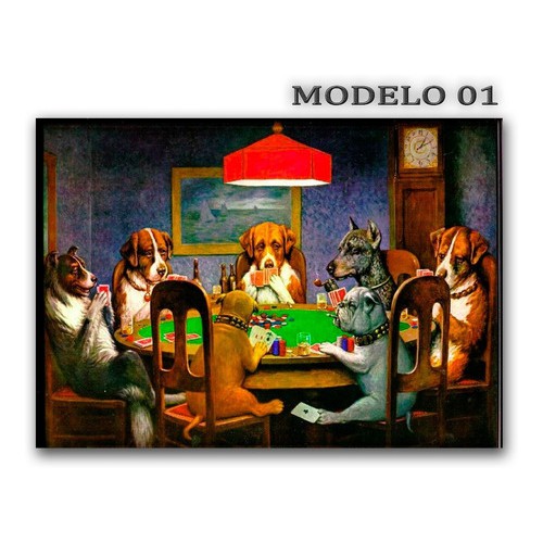 Quadro Placa decoração salão jogos Cachorros Jogando Poker Cartas Baralho tamanho - 40 x 50 Cm