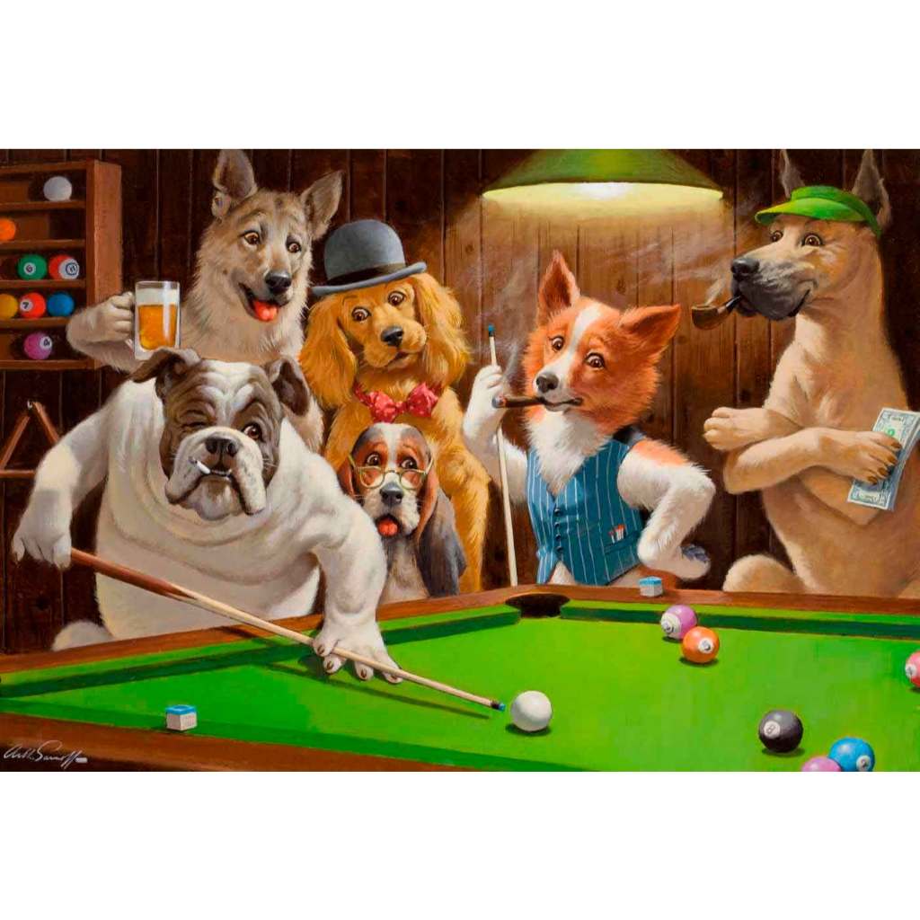 Placas Quadros Cachorros Jogando Sinuca Bilhar 48 X 68