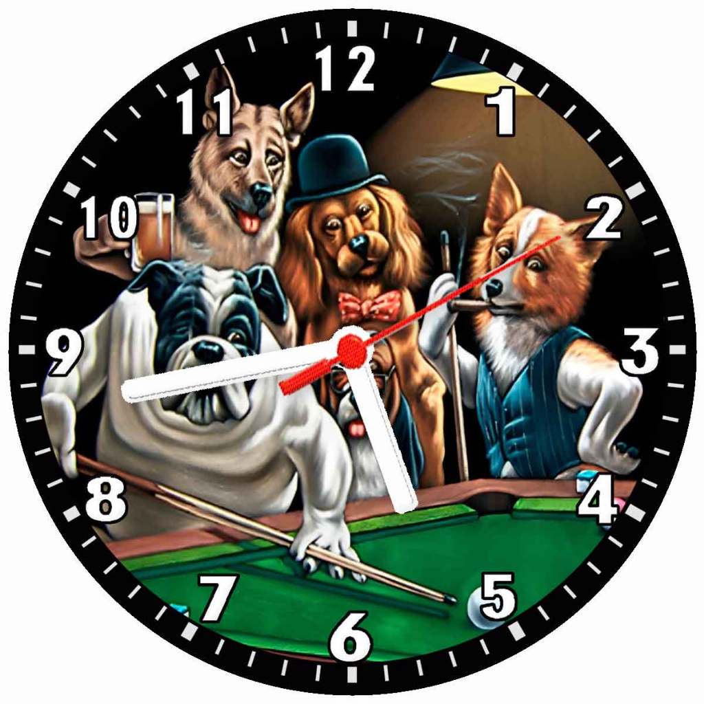 Relógio Parede decoração casa bar Cachorros Jogando Sinuca bilhar snooker - tamanho - 30 Cm