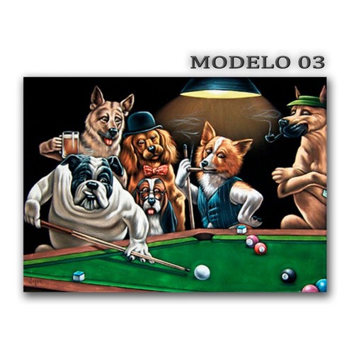 Placas Quadros Cachorros Jogando Sinuca Bilhar 40 X 50
