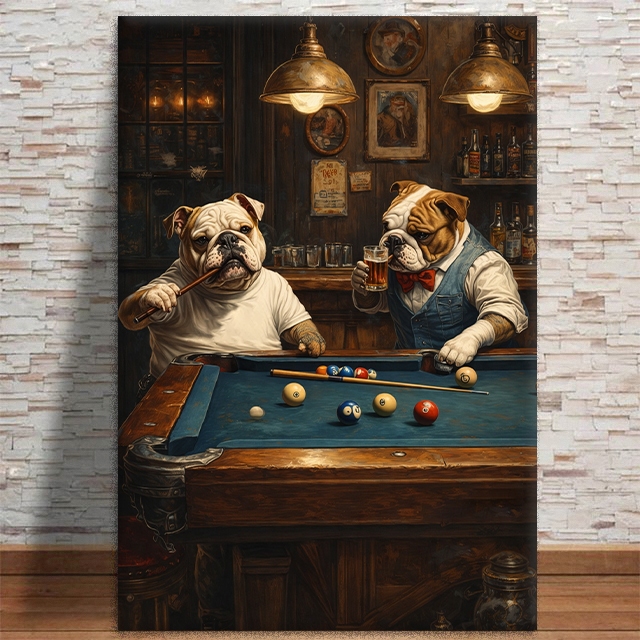 Quadro Decorativo Cachorros Jogando Sinuca Bar MDF 3mm