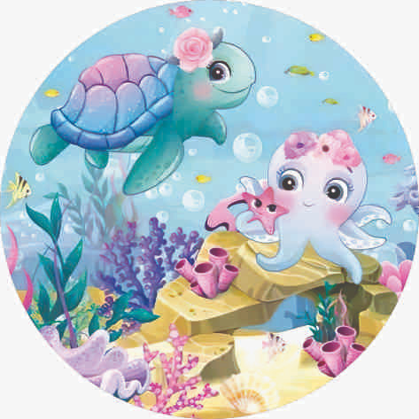 Painel Fundo do Mar cute, Redondo 50 x 50  C/ elástico FIRE SHOP