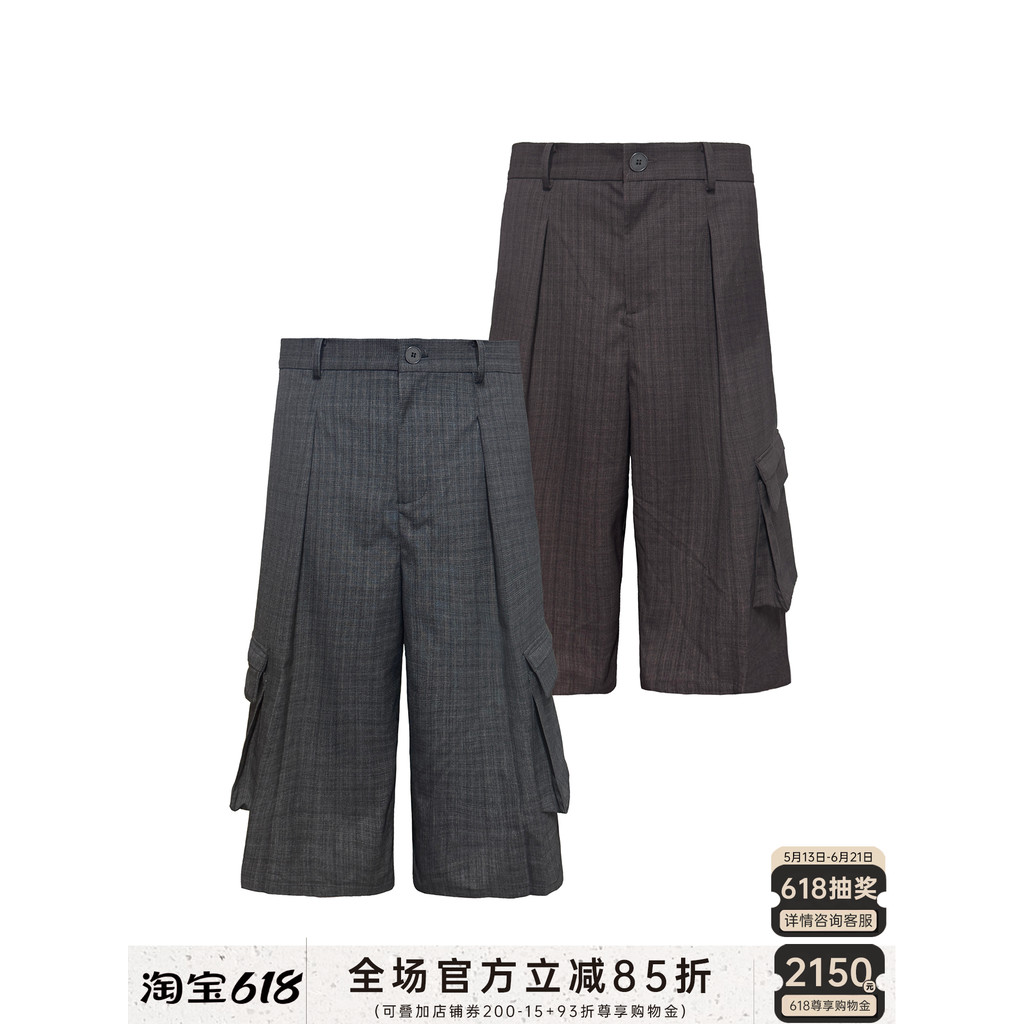 JCAESAR CALÇAS Xadrez Plissadas Bolsa Cargo CALÇAS Cortadas Tecido Xadrez Fino Bolso Duplo Shorts Retos
