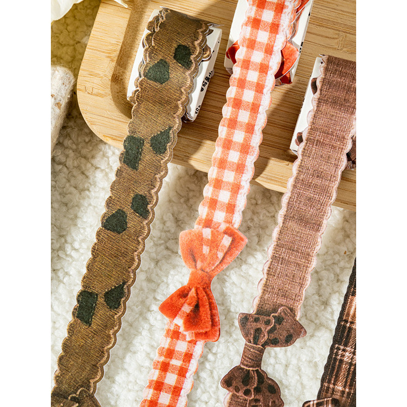 Tecido elegante série divertida em formato especial fita cortada xadrez arco padrão menina manual diy colagem decorativa