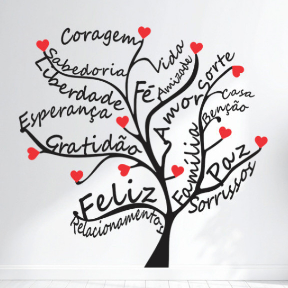 Adesivo de Parede Para Sala Decorativo Arvore da Vida Palavras Positivas Autocolante Lavável Quarto
