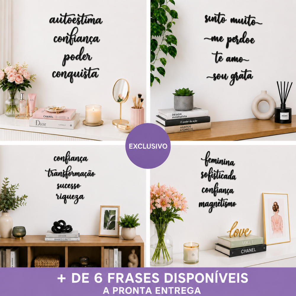 Kit 4 Palavras Positivas Entrego Confio Aceito Agradeço Decorativo De Parede Cabeceira Variados