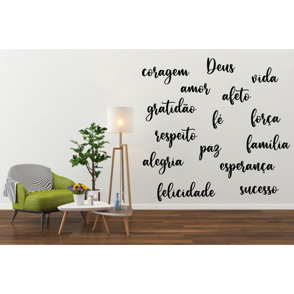Kit 15 Palavras Decorativas Apliques em MDF Amor Fé Deus Paz Vida Coragem