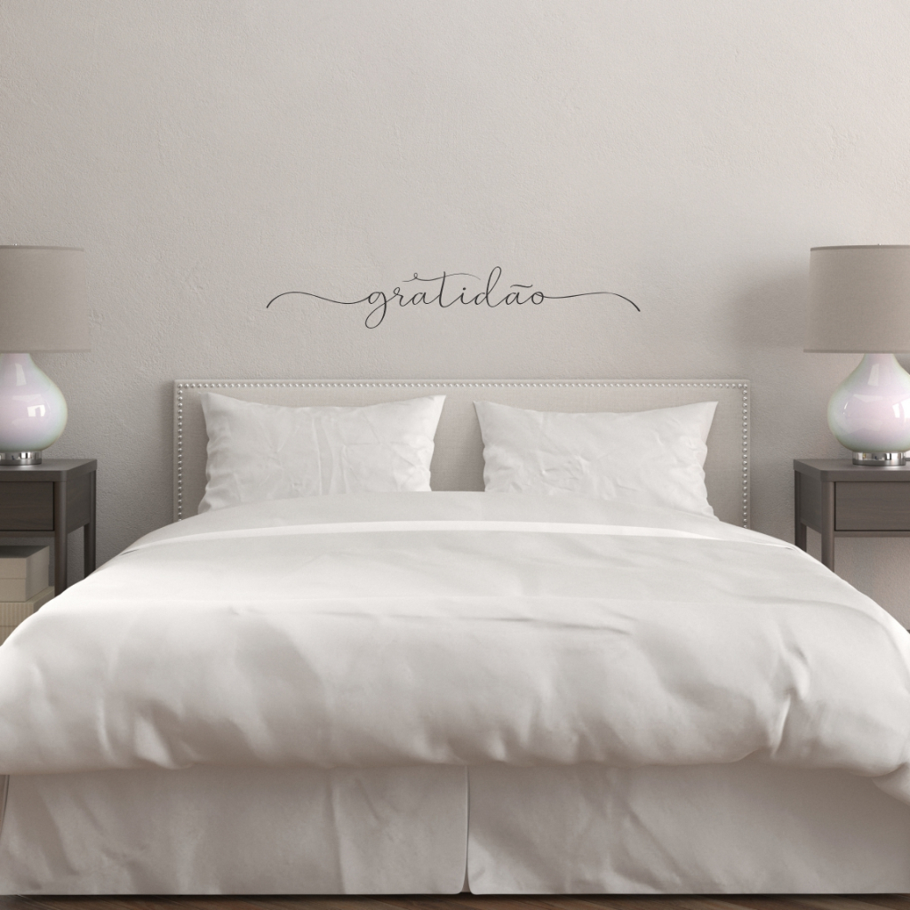 Palavra Gratidão Adesivo Parede 120x23cm Cabeceira Decoração Quarto Escritorio Facil Aplicação