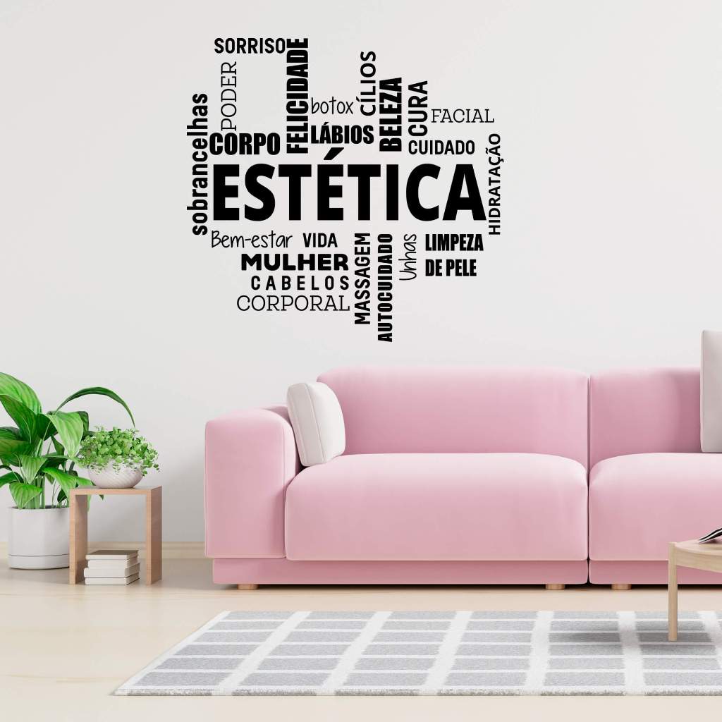 Adesivo de Parede Estética Palavras Motivação Recepção Clínica Salão de Beleza