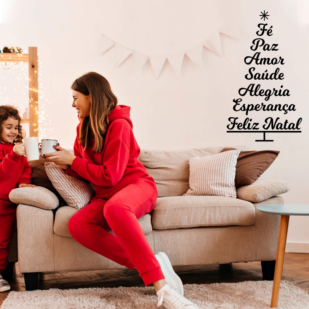Adesivo de Parede Árvore de Natal Palavras Esperança Feliz Natal