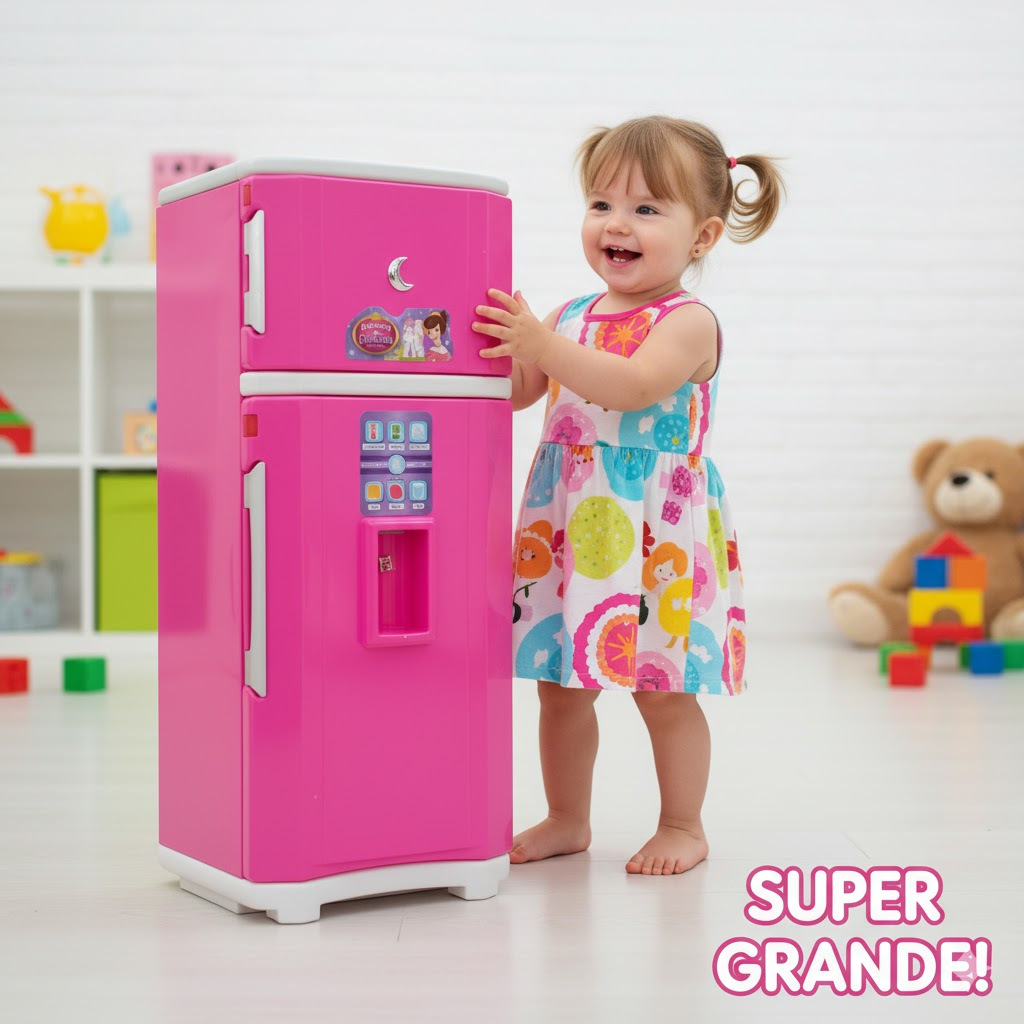 Geladeira Duplex Infantil Grande, com Acessórios - 65 cm de Altura - Lua de Cristal Brinquedos