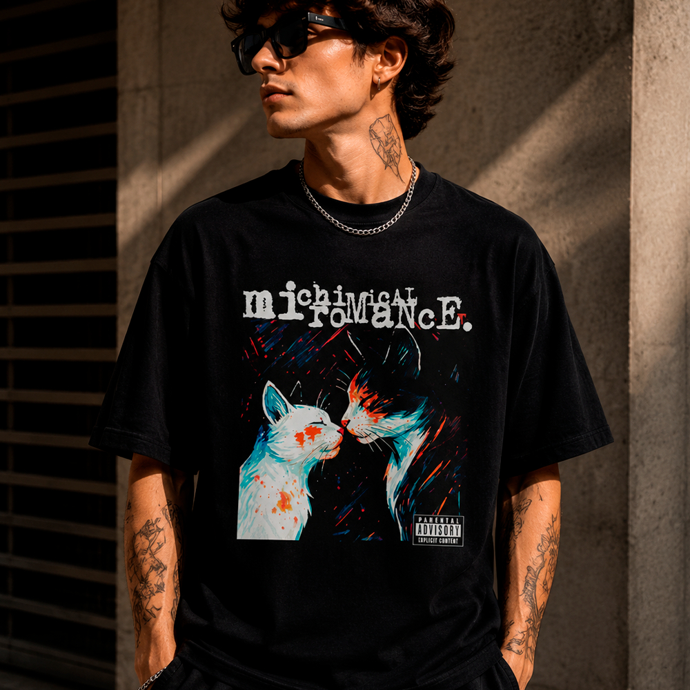 Camiseta Basica e OVERSIZED My Chemical Romance Cat Three Cheers  Black Parade World Tour Unissex